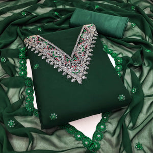 Green Sequins Embroidered Georgette Dress Material