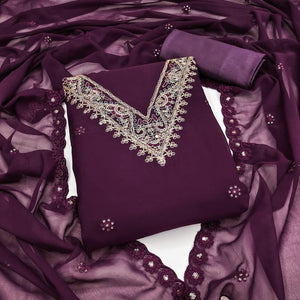 Purple Sequins Embroidered Georgette Dress Material