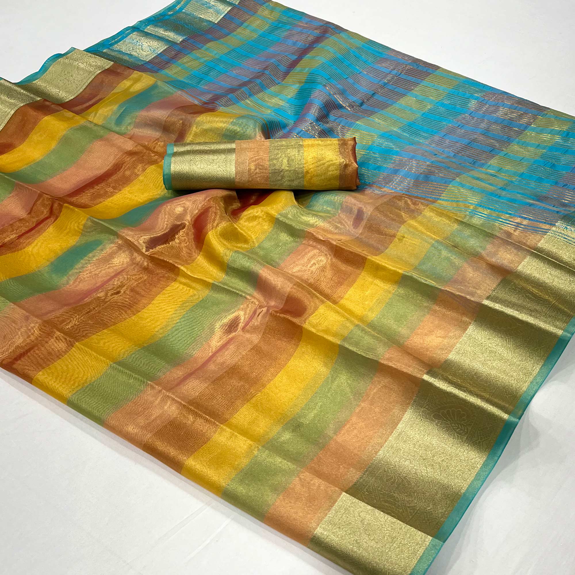 Blue Zari Weaving Tissue Saree