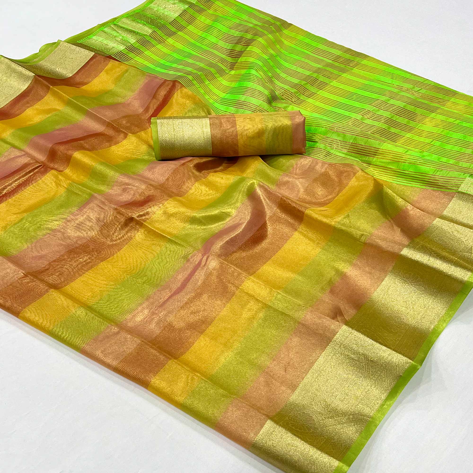 Green Zari Weaving Tissue Saree