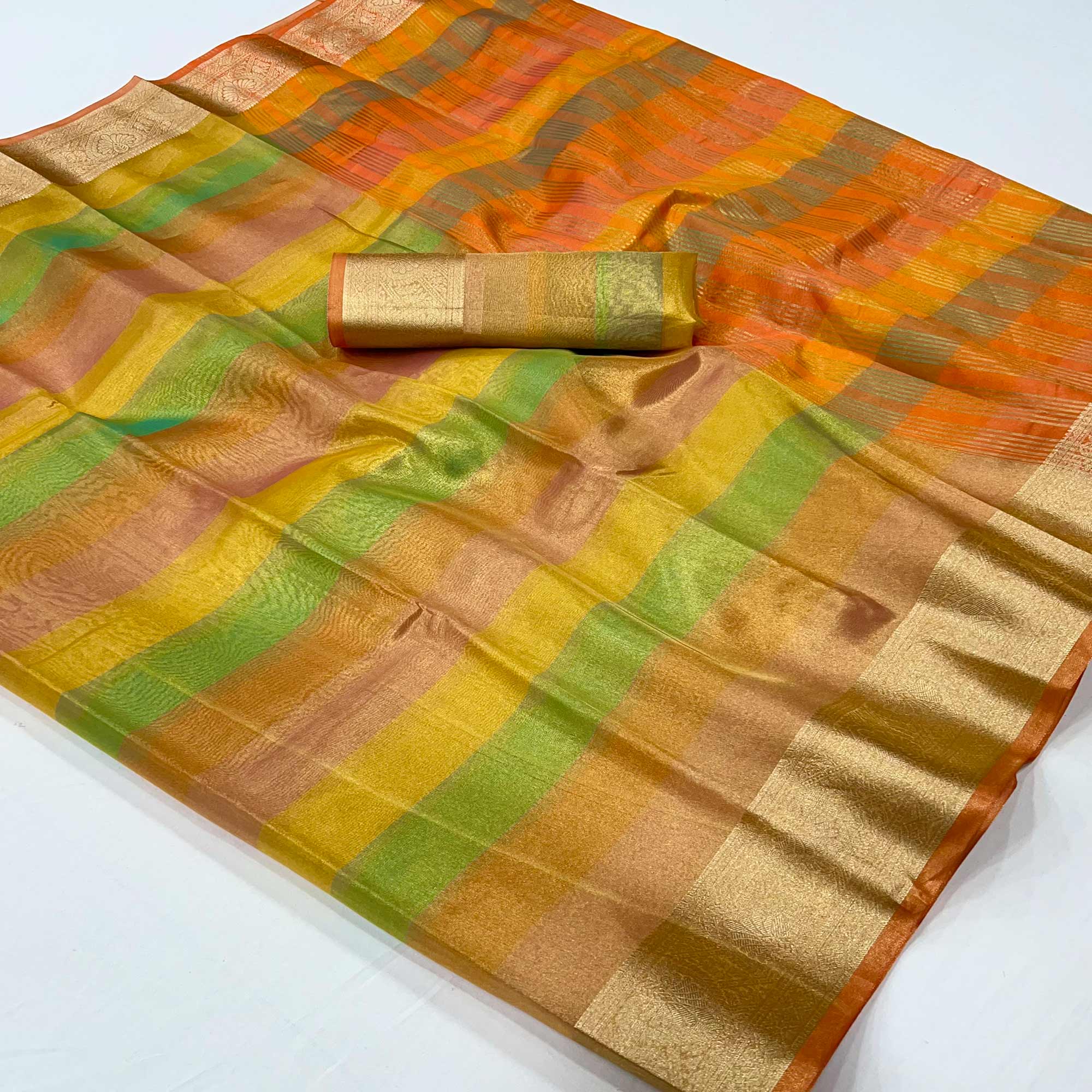 Orange Zari Weaving Tissue Saree