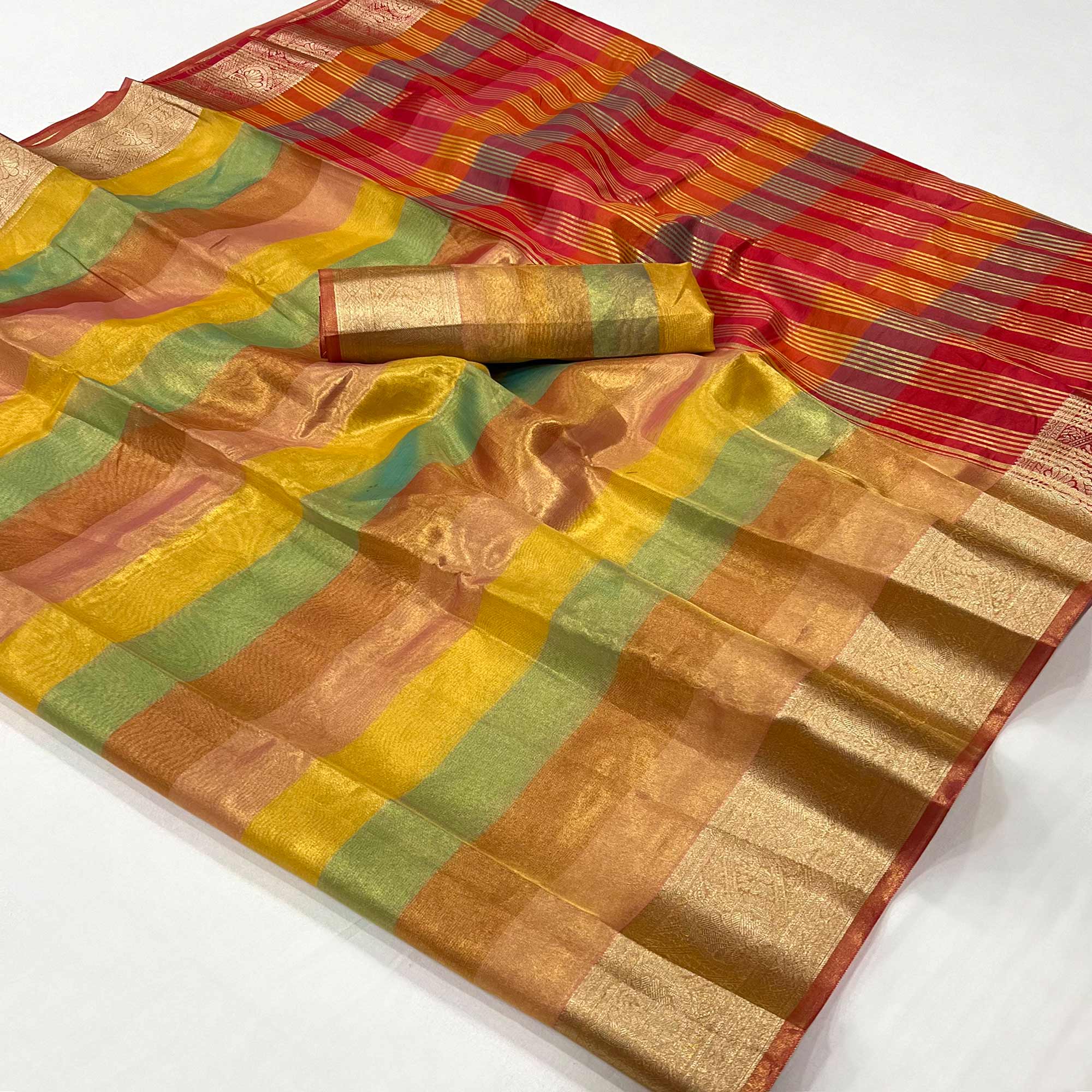 Red Zari Weaving Tissue Saree