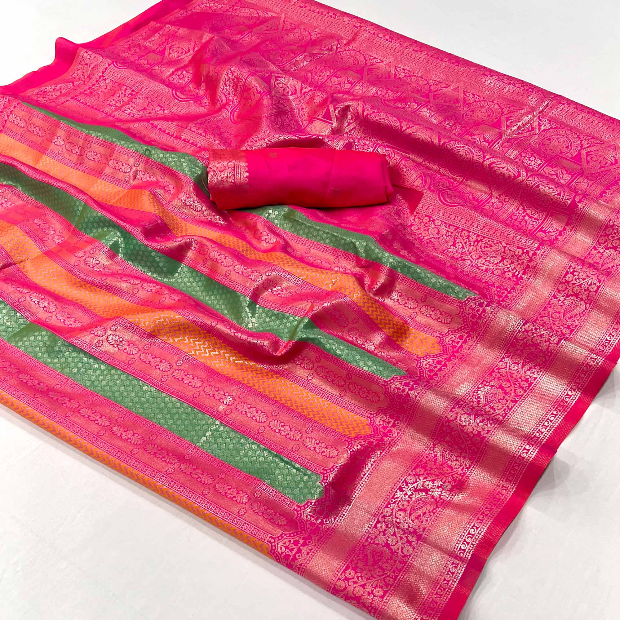 Hot Pink Zari Weaving Kanjivaram Silk Saree