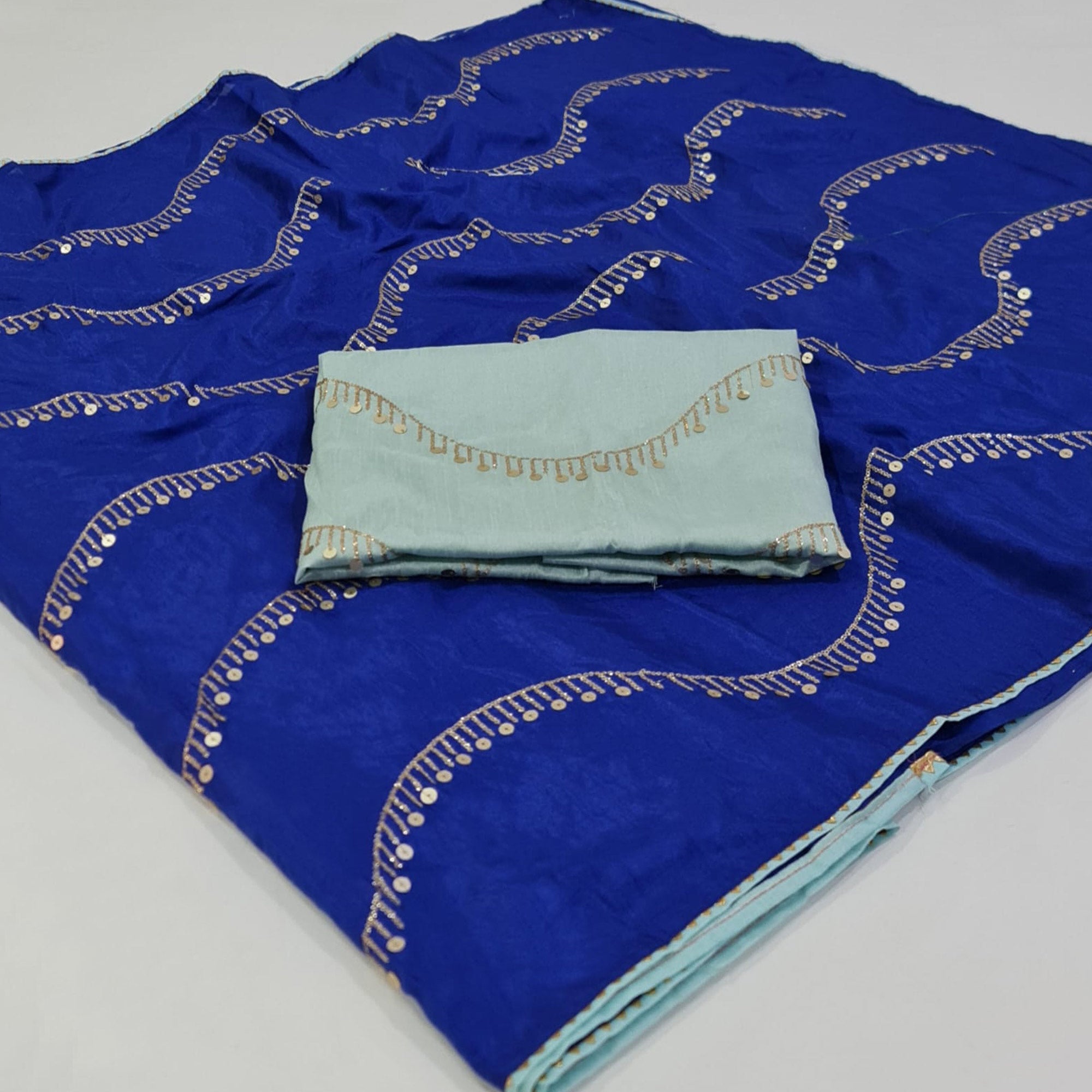 Blue Sequins Embroidered Dola Silk Saree