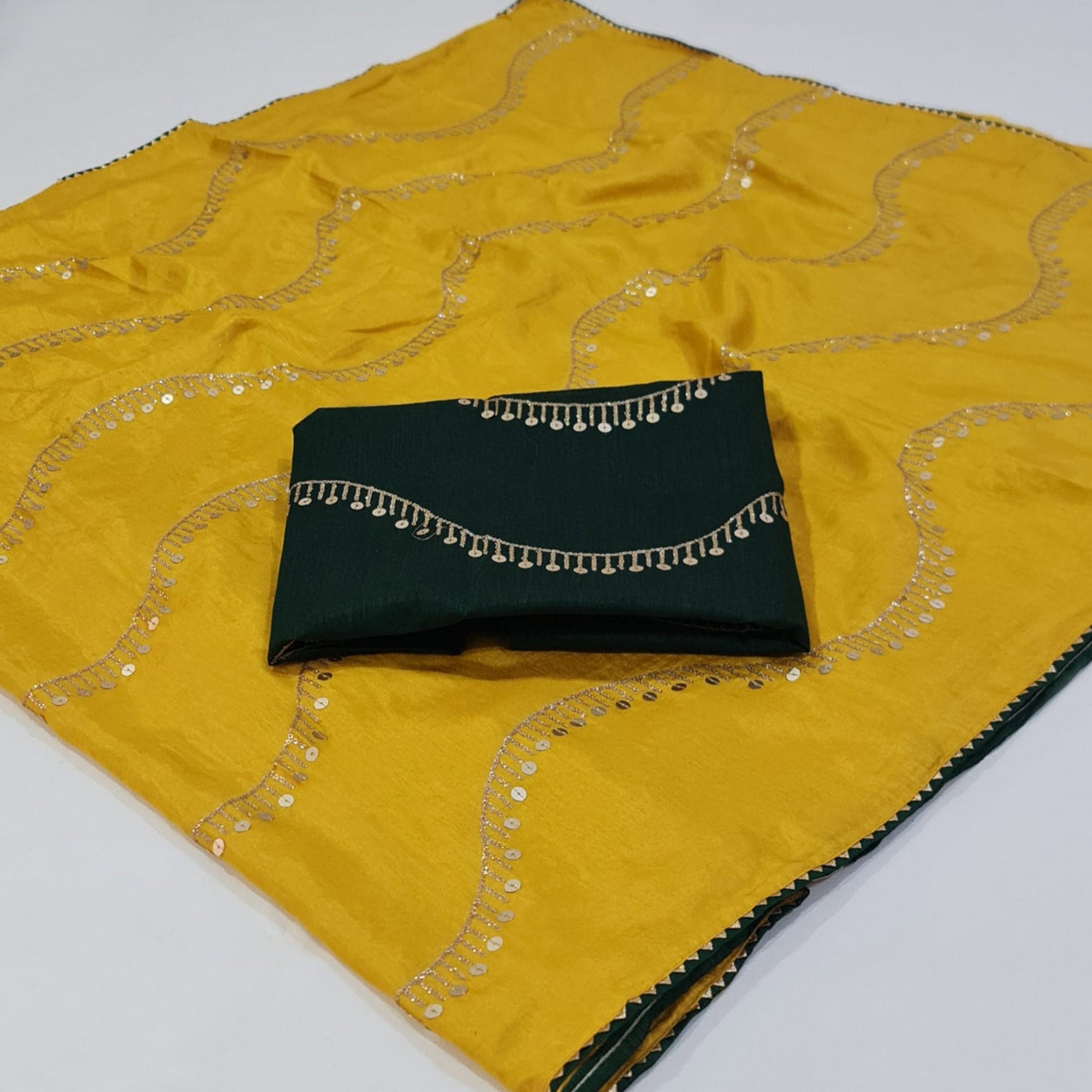 Yellow Sequins Embroidered Dola Silk Saree