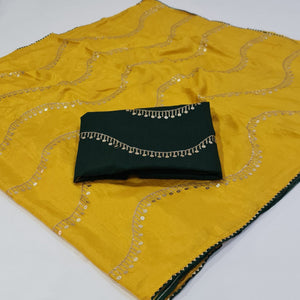 Yellow Sequins Embroidered Dola Silk Saree