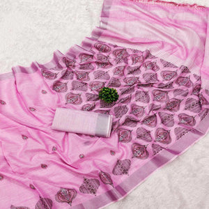 Pink Embroidered Cotton Silk Saree With Tassels