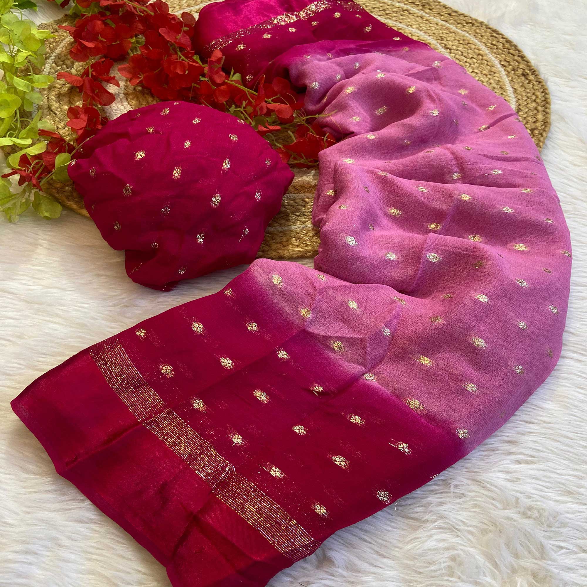 Pink Zari Woven Pure Viscose Saree