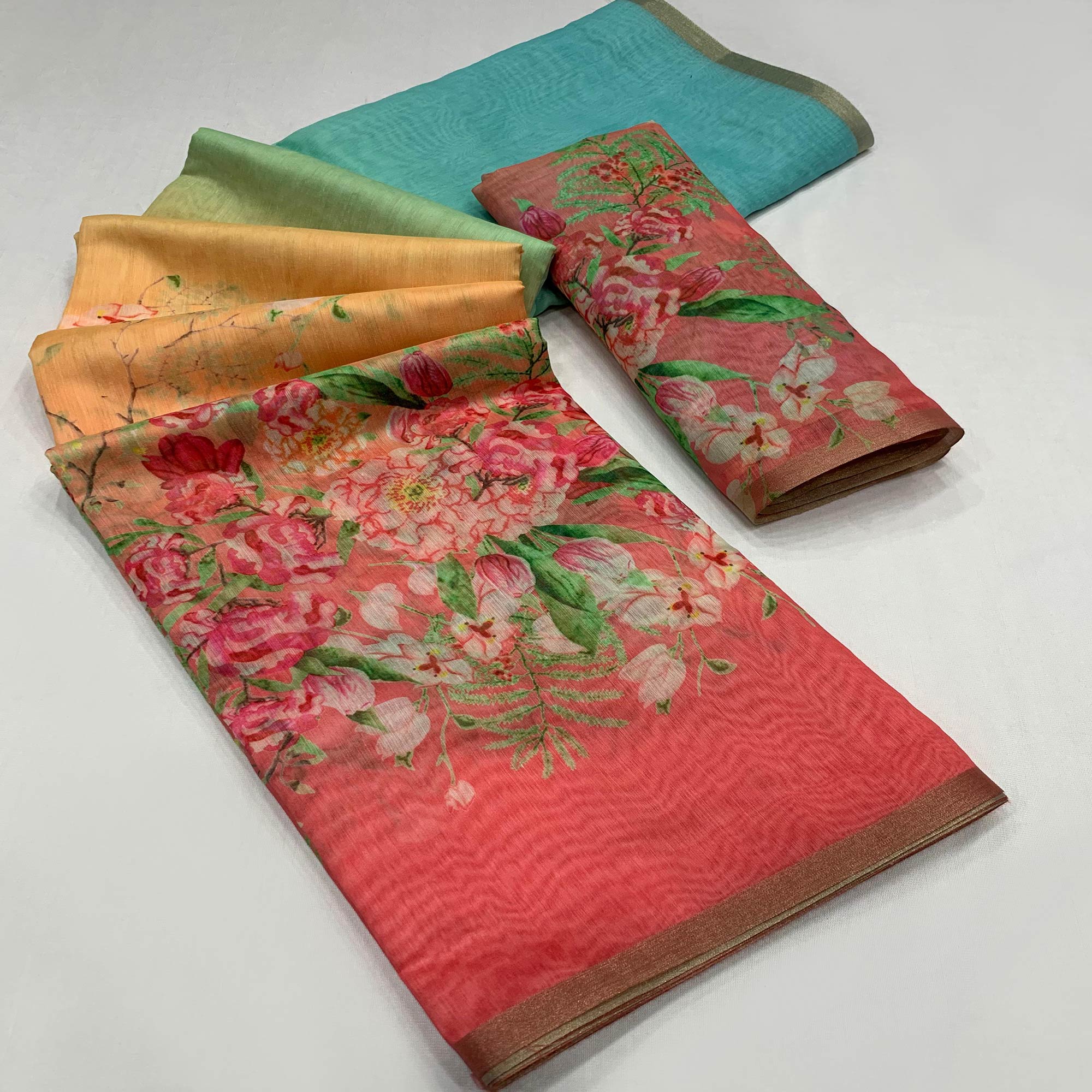 Multicolor Floral Printed Cotton Silk Saree