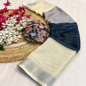 Black Zari Weaving Linen Saree