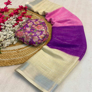 Purple Zari Weaving Linen Saree