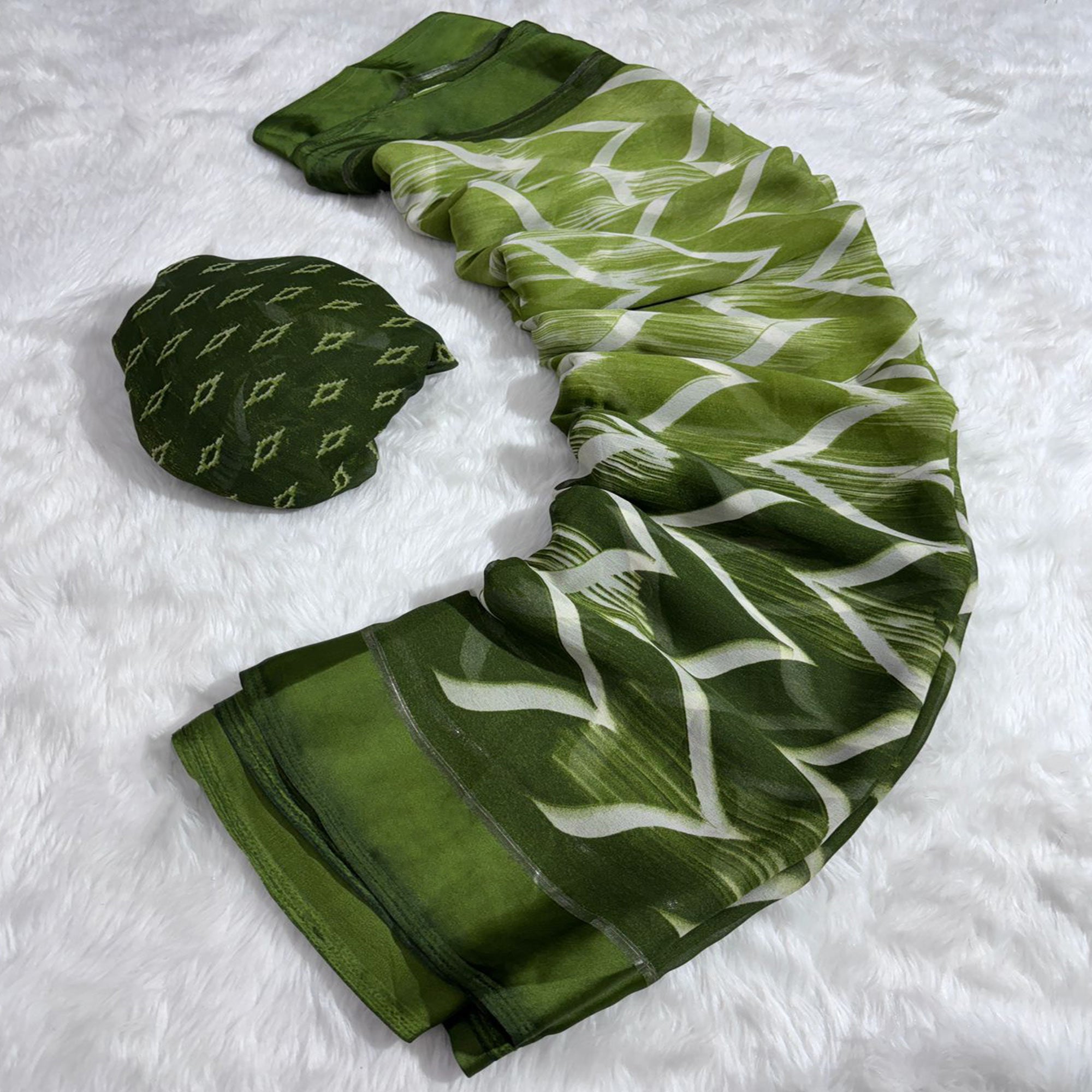 Green Shibori Printed Chiffon Saree