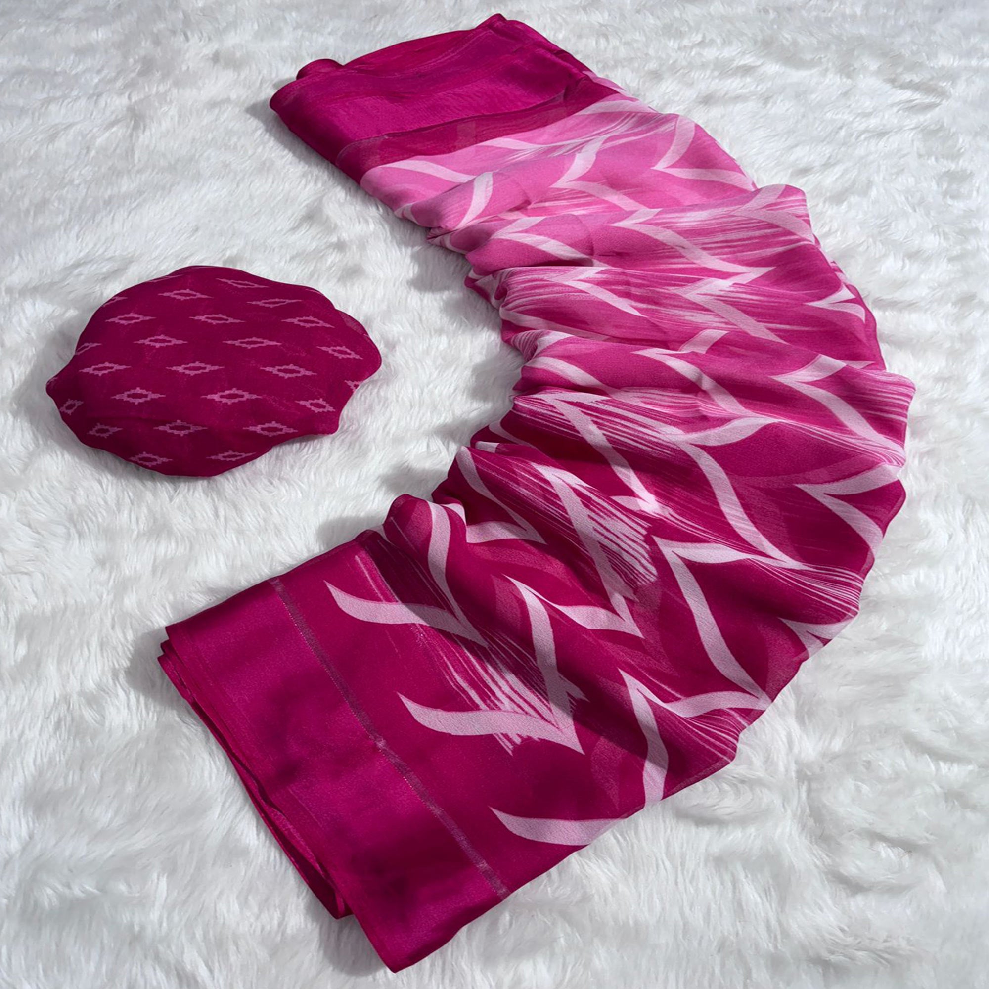 Magenta Shibori Printed Chiffon Saree