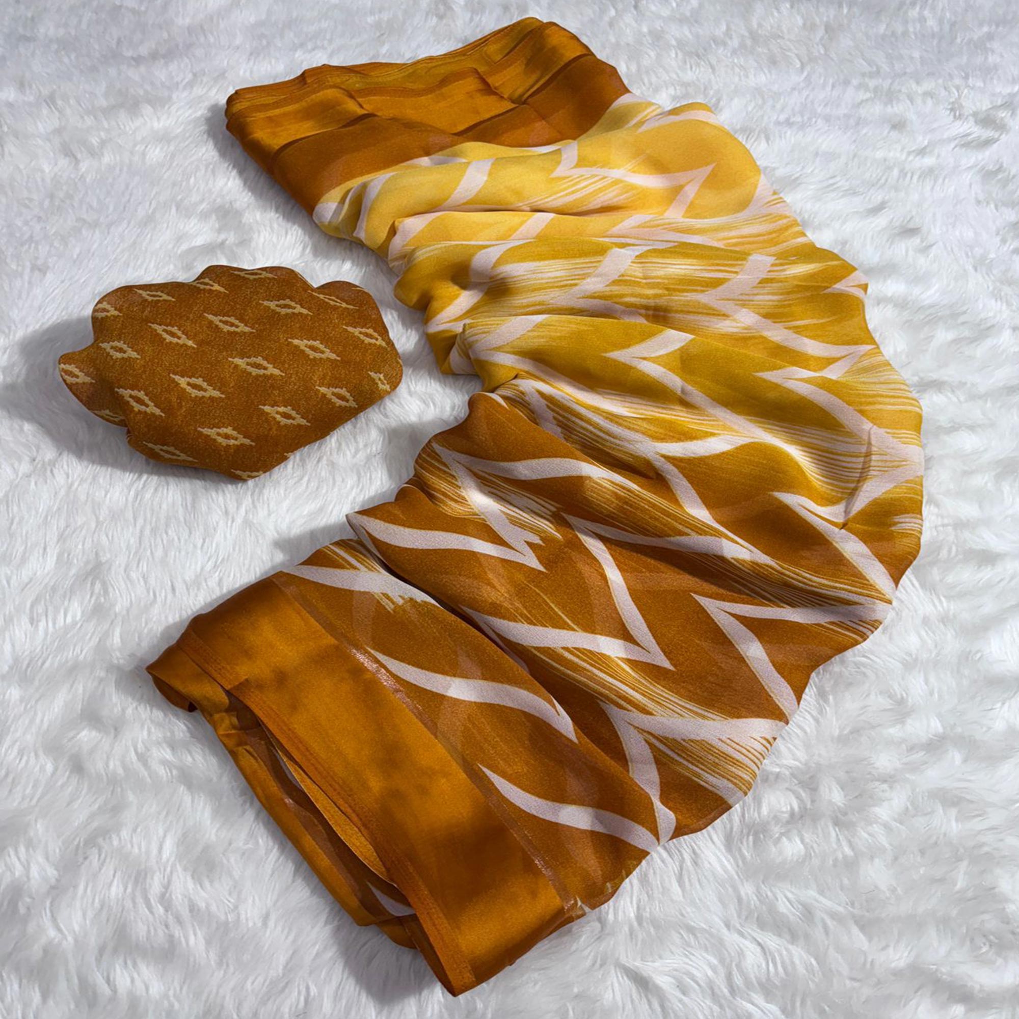 Mustard Shibori Printed Chiffon Saree