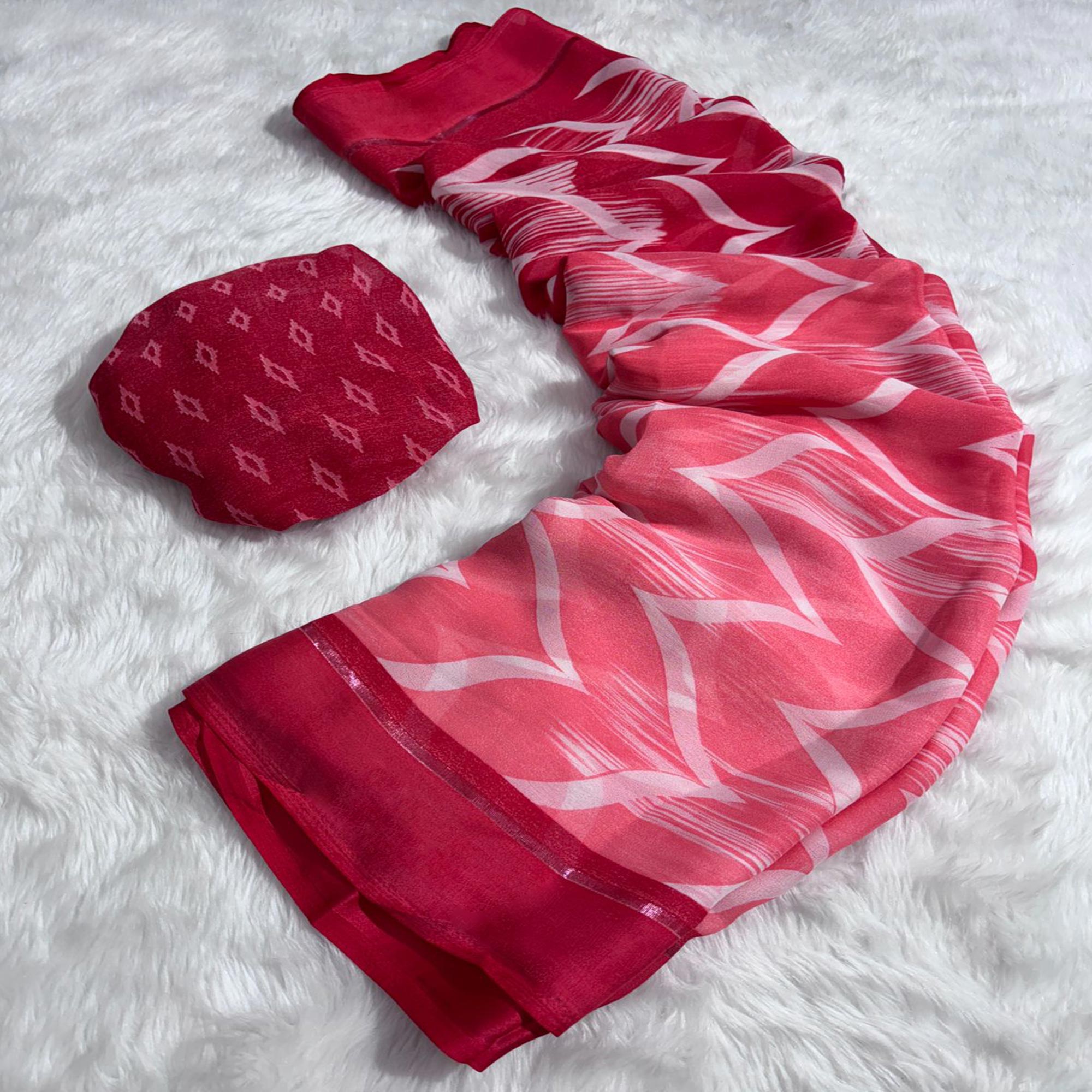 Pink Shibori Printed Chiffon Saree