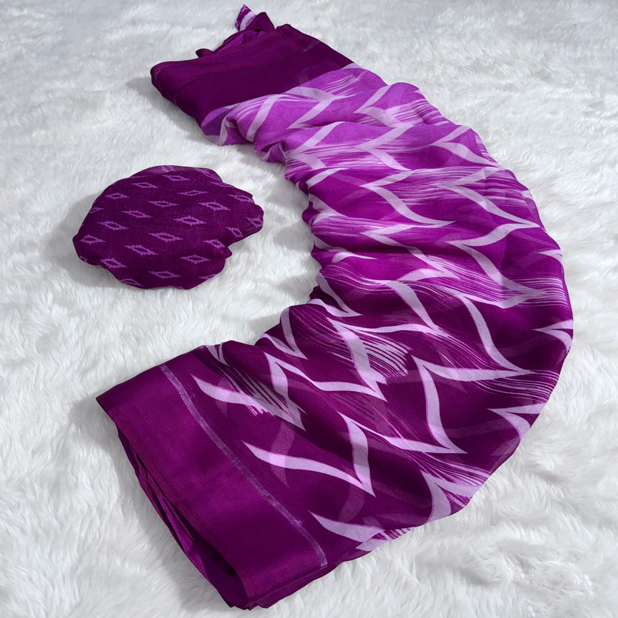 Purple Shibori Printed Chiffon Saree