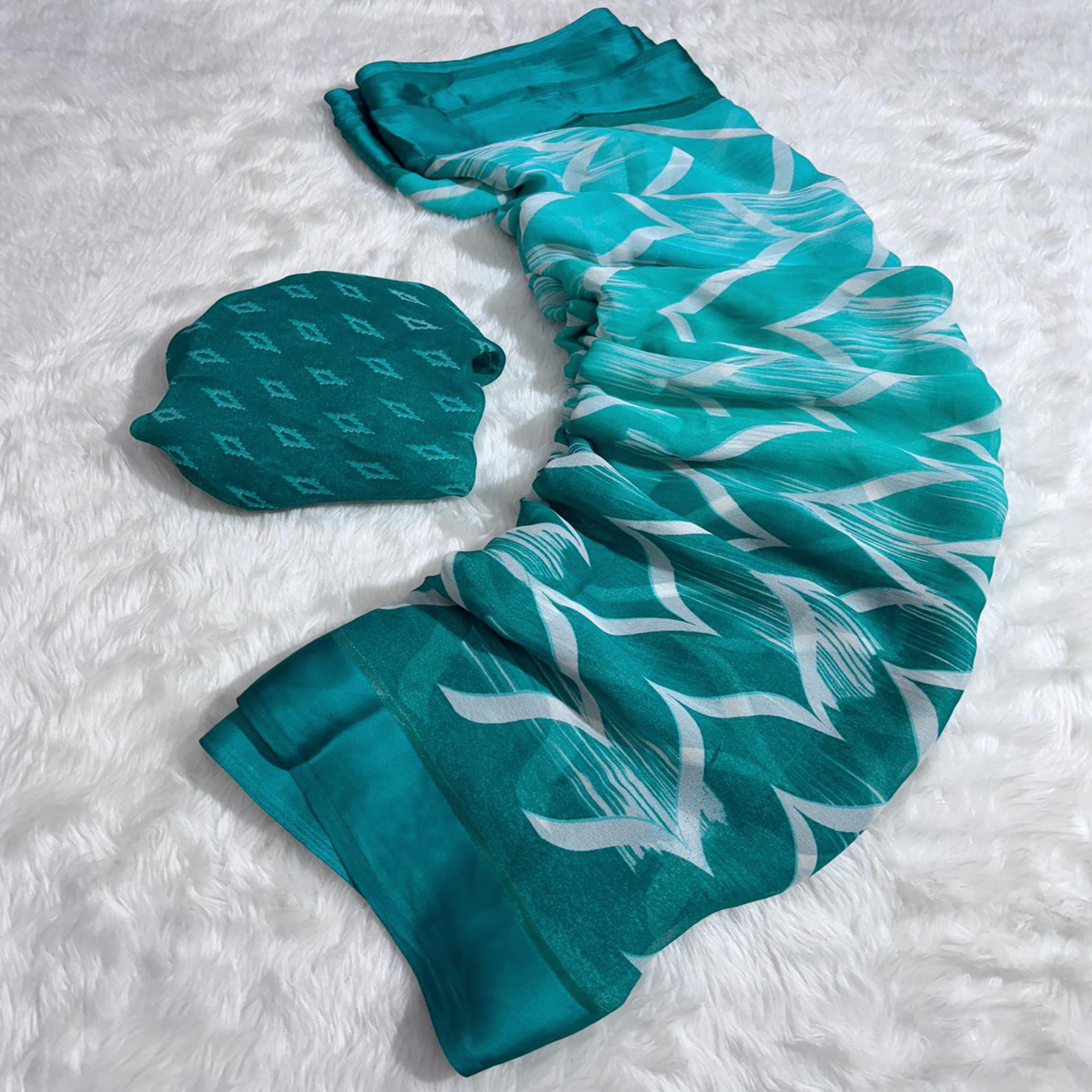 Teal Shibori Printed Chiffon Saree