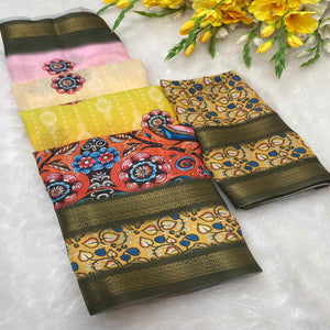 Multicolor Floral Moss Georgette Saree with Elegant Drape & Soft Texture