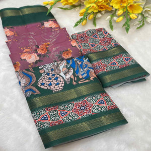 Wine Floral Moss Georgette Saree with Elegant Drape & Soft Texture