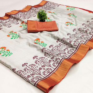 Grey Cotton Silk Saree Woven on Handloom with Elegant Abstract Patterns