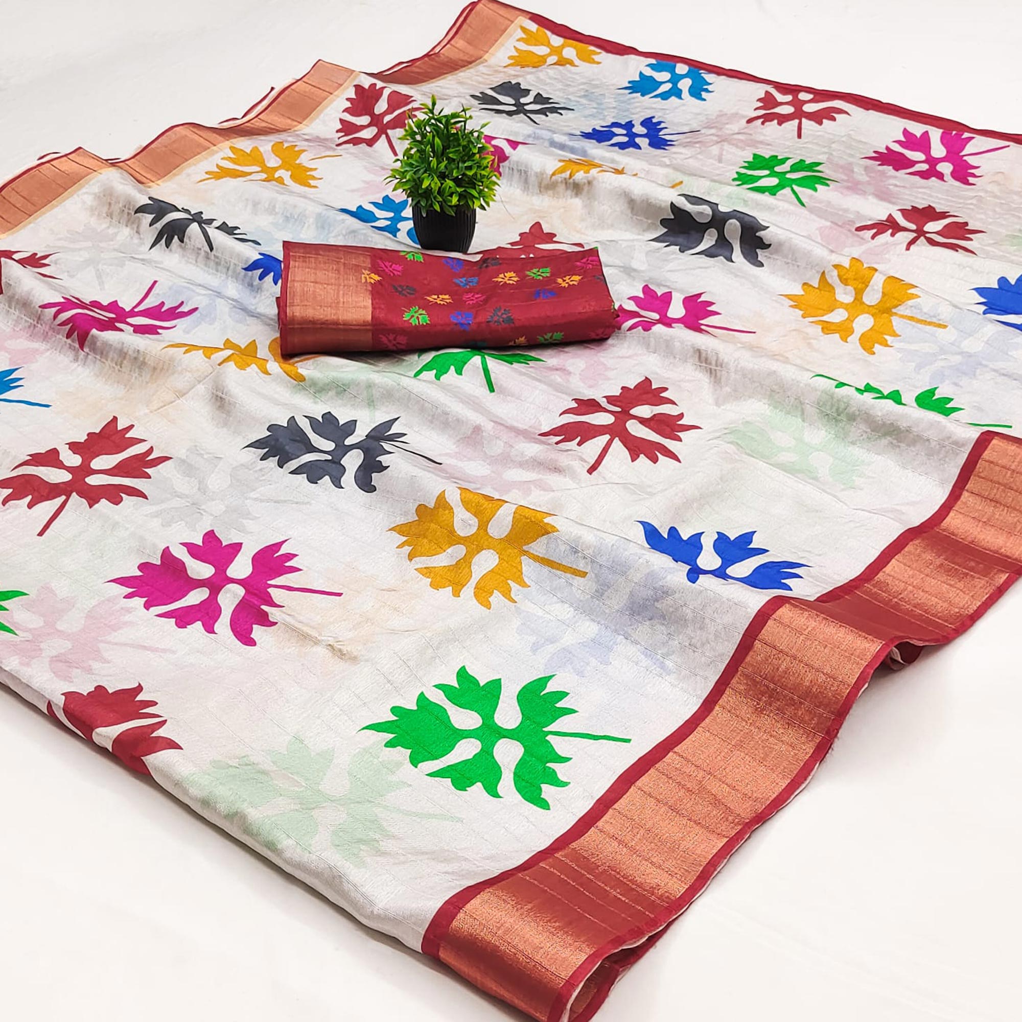 Peach Cotton Silk Saree Woven on Handloom with Elegant Abstract Patterns