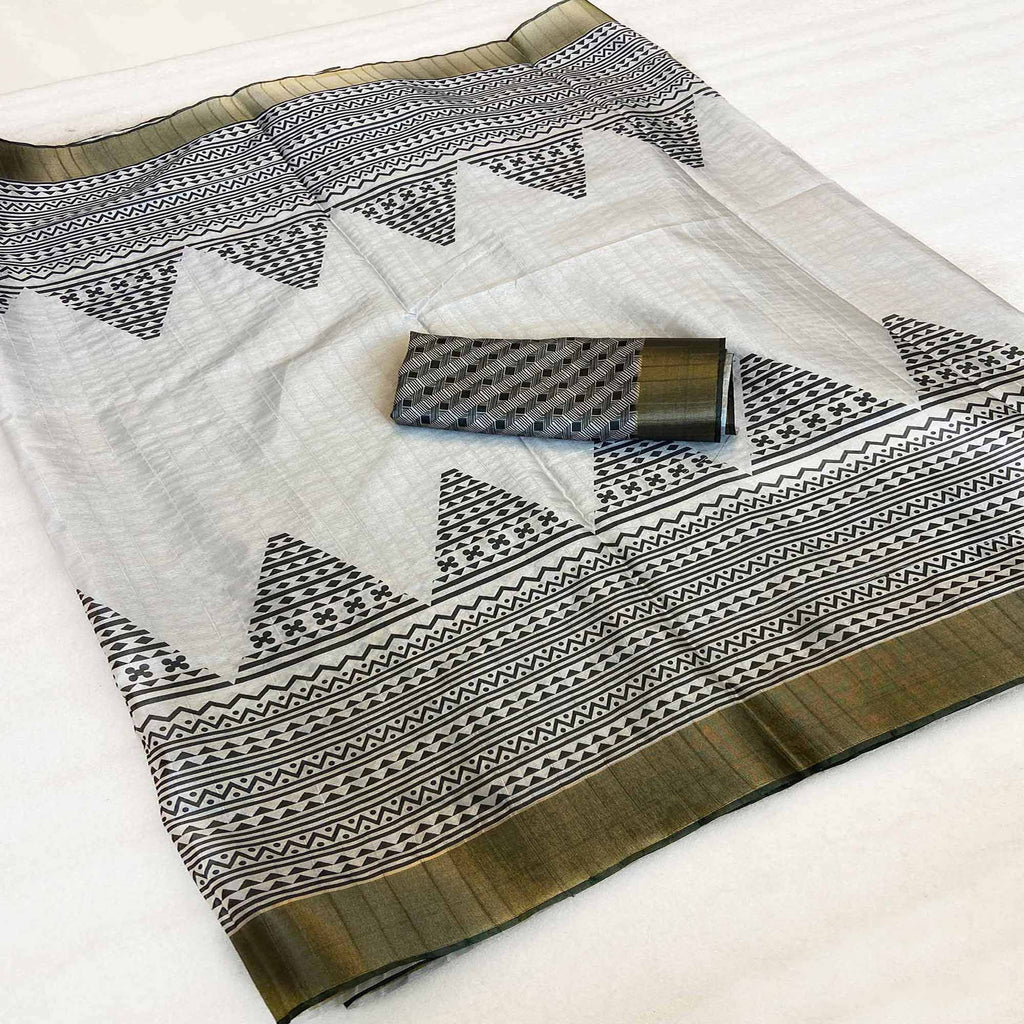 Grey Cotton Silk Saree Woven on Handloom with Elegant Abstract Pattern