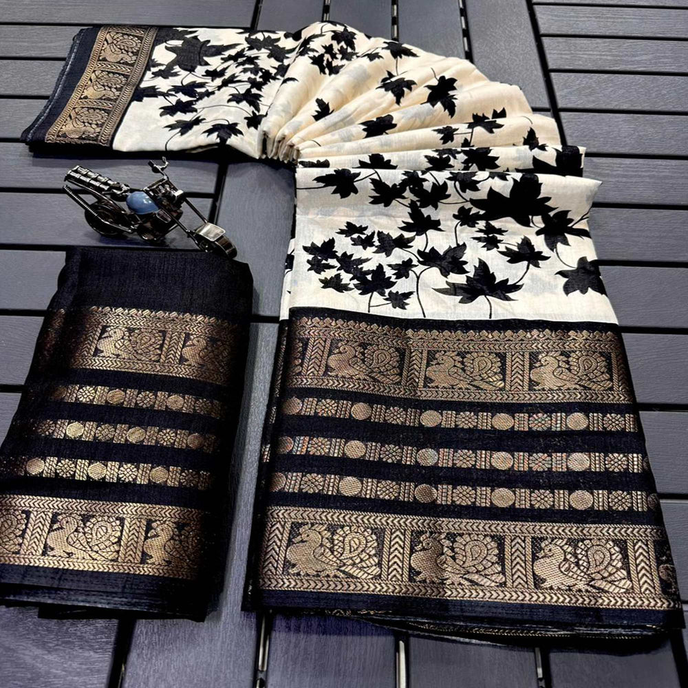 Dola Semi Silk Saree x Zari Border - MAYA NEEL main image 1