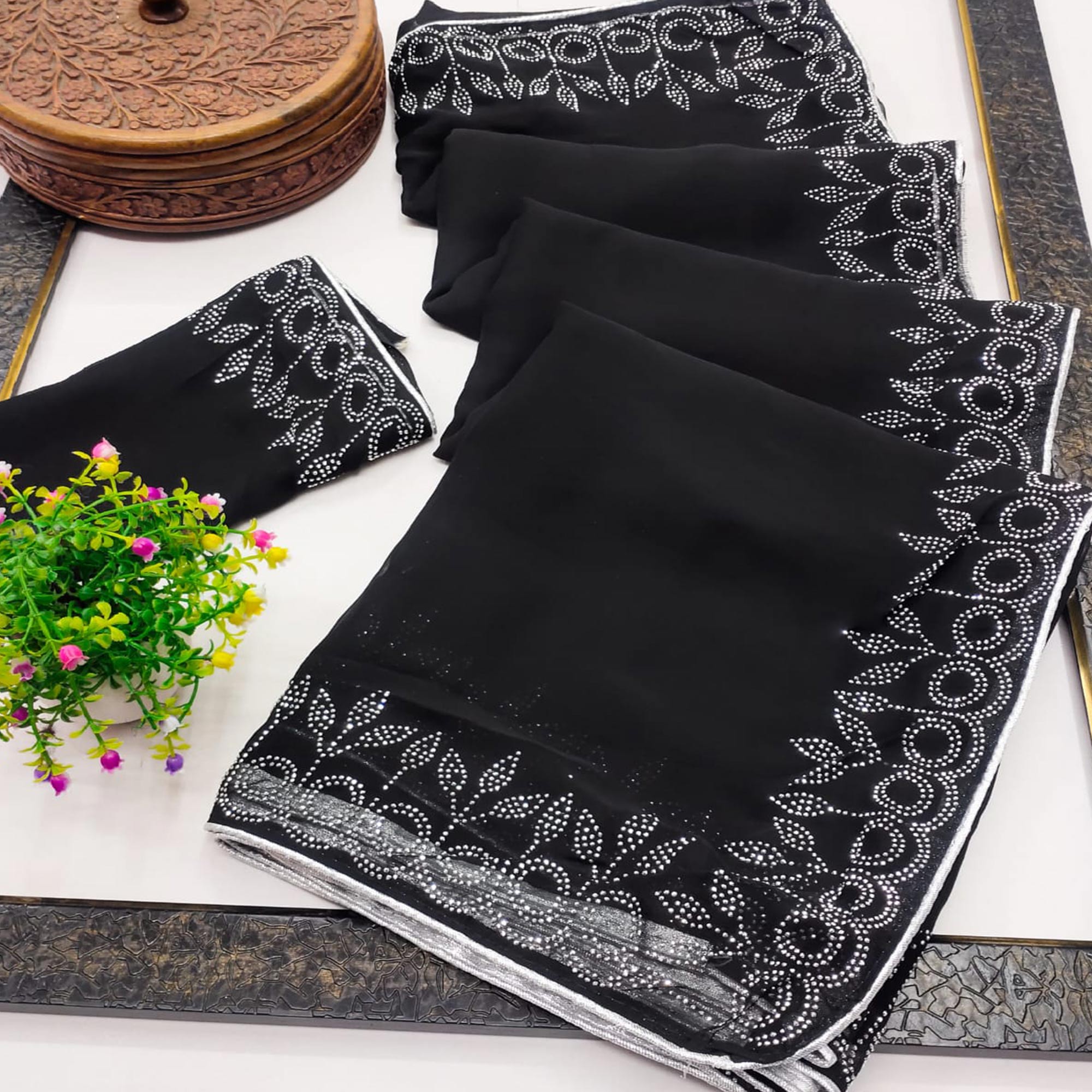 Black Swarovski Work Embroidered Georgette Saree