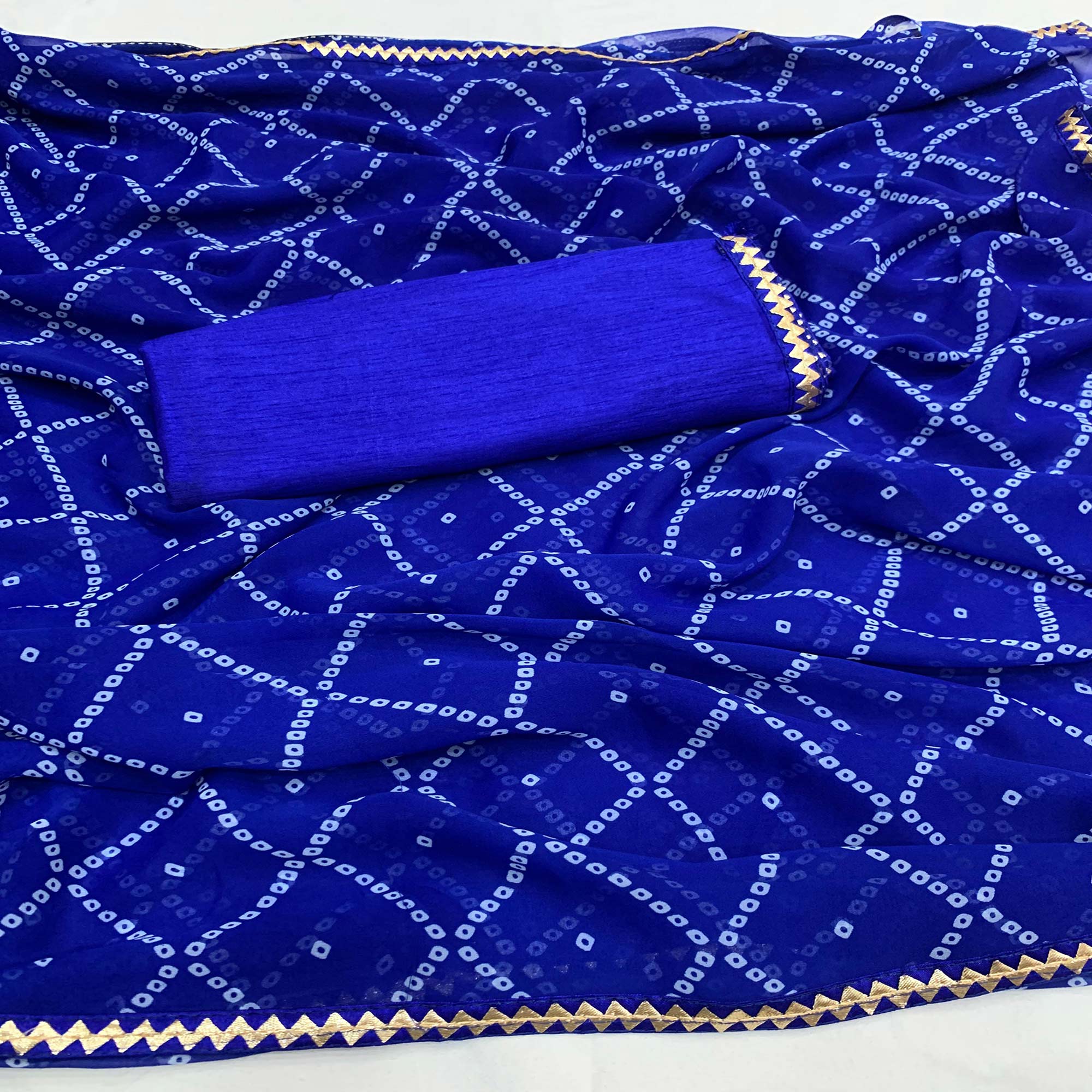 Blue Bandhani Printed Georgette Saree