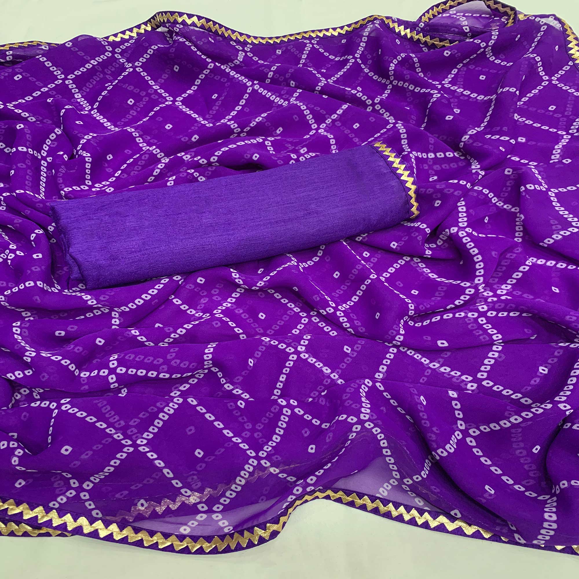 Violet Bandhani Printed Georgette Saree