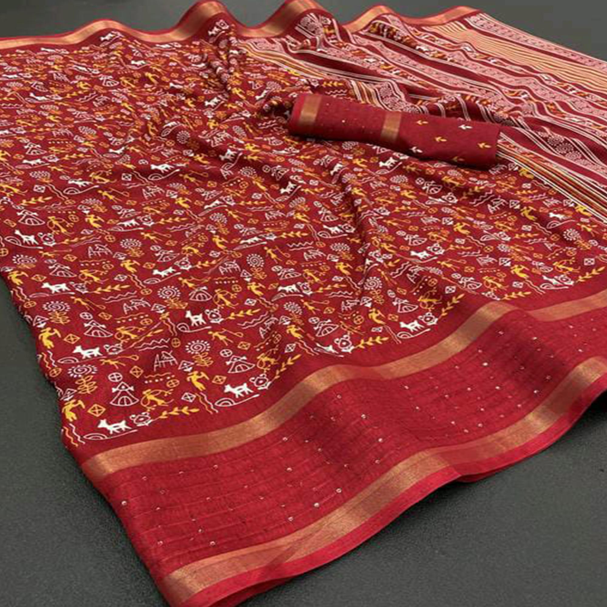 Maroon Warli Printed Georgette Saree