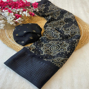 Black Bandhani Printed Georgette Saree With Viscose Border