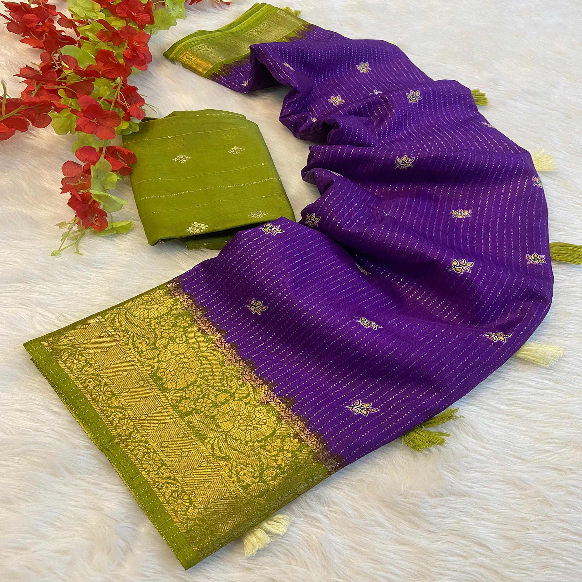 Purple Bandhani Print Weaving Dola Silk Saree