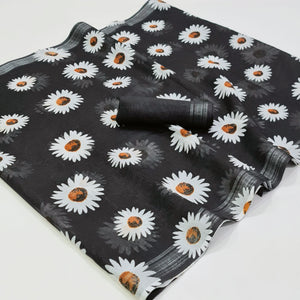 Black Floral Digital Printed Linen Saree