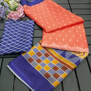 Peach Ikkat Printed Linen Saree