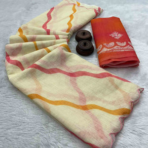 Ivory White Pure Linen Saree Adorned with Soft Floral Patterns