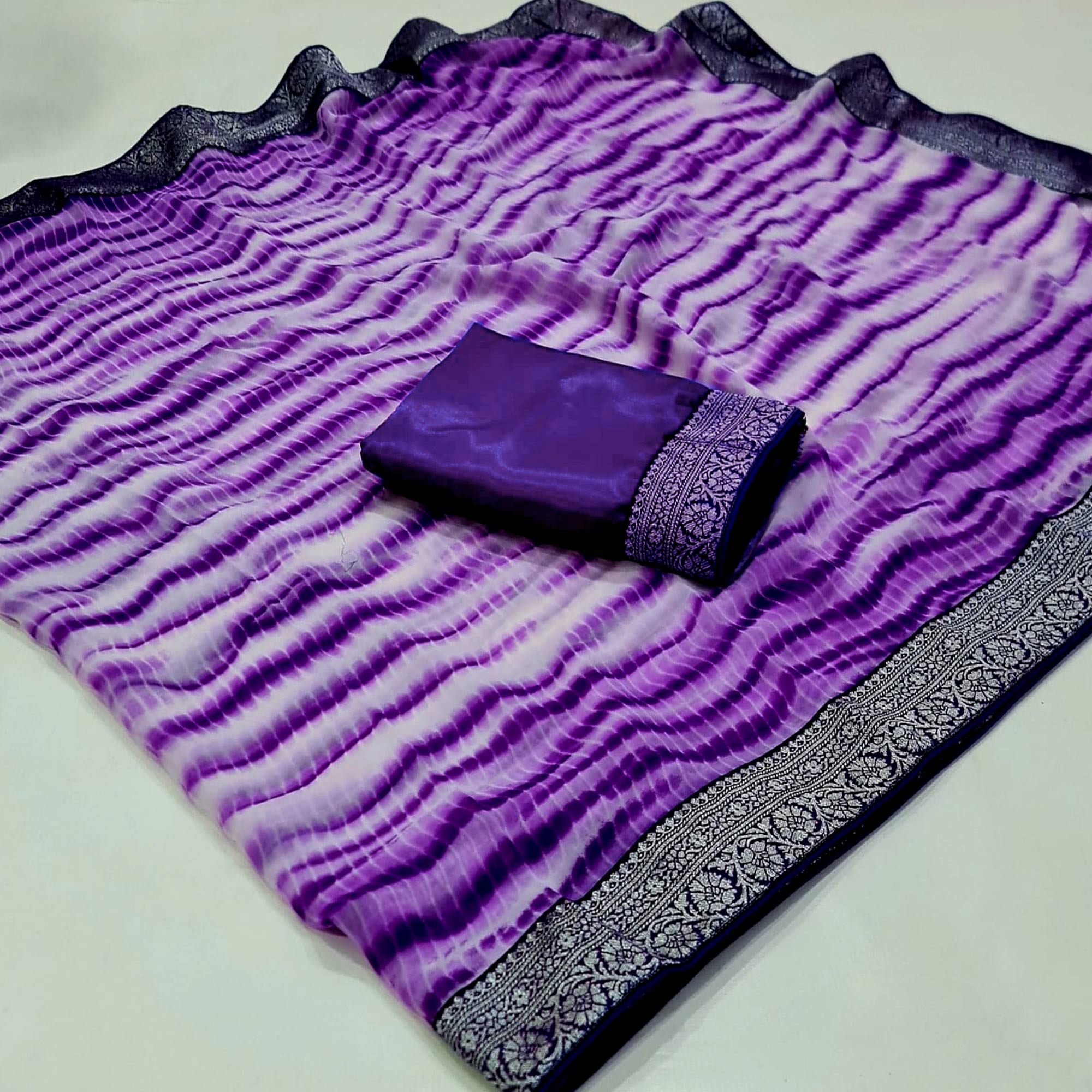 Purple Printed Georgette Saree