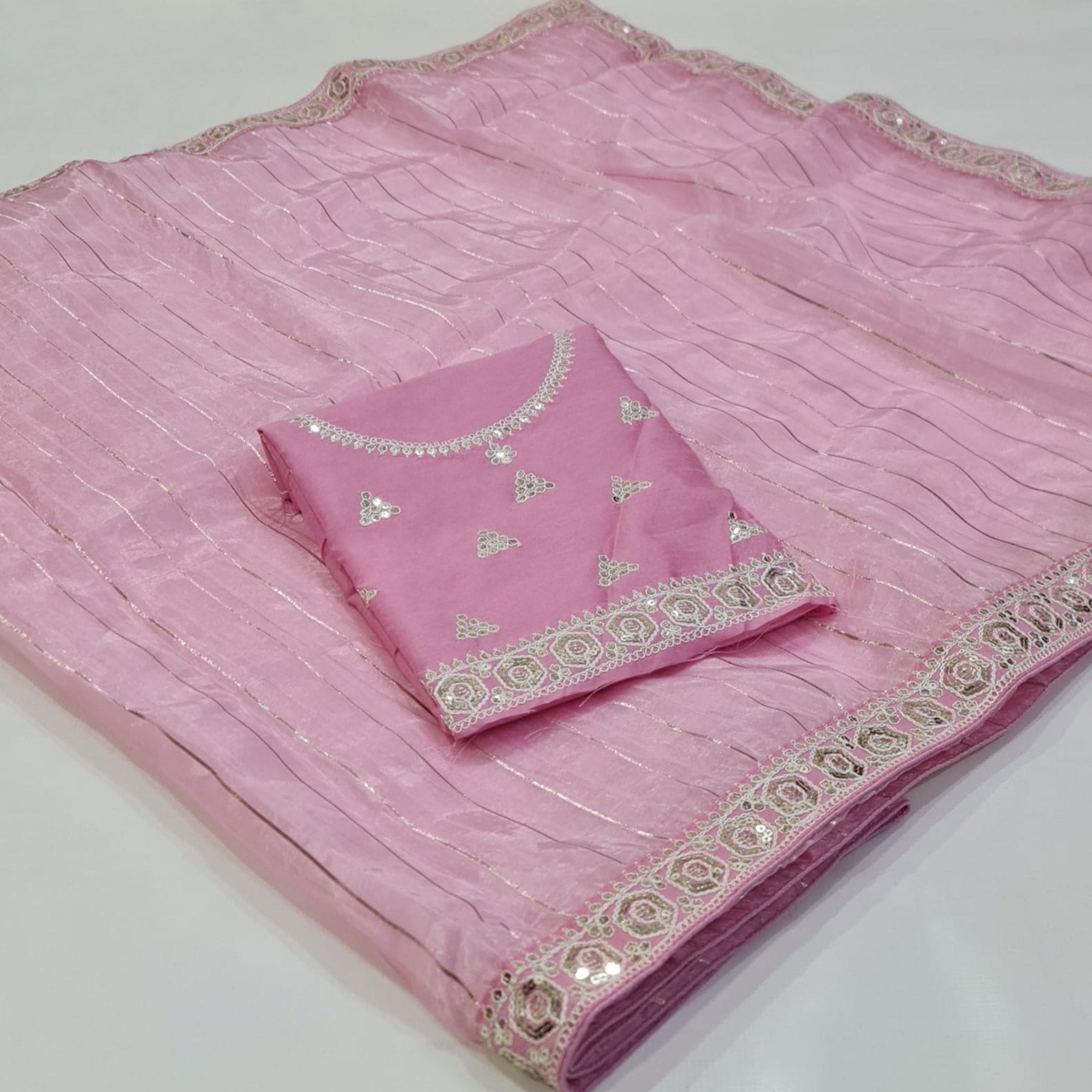 Pink Sequins Embroidered Organza Saree