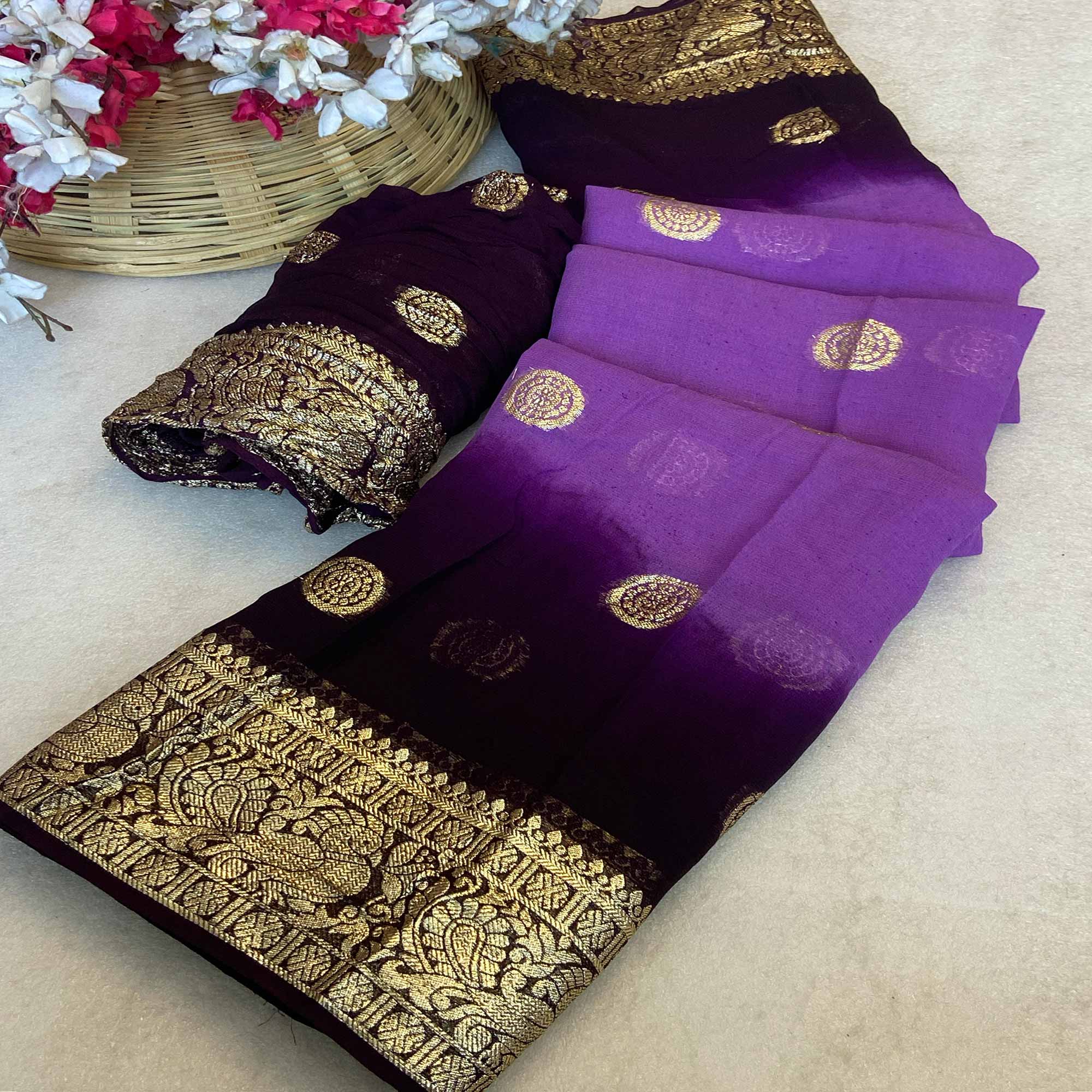 Purple Zari Weaving Pure Viscose Saree