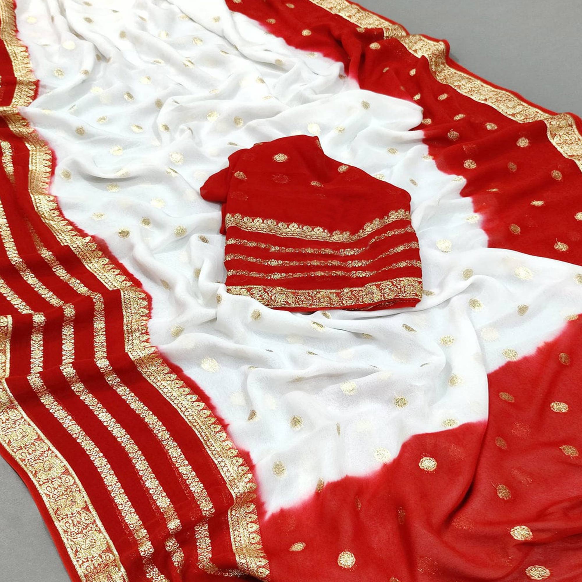 White & Red Zari Weaving Pure Viscose Saree