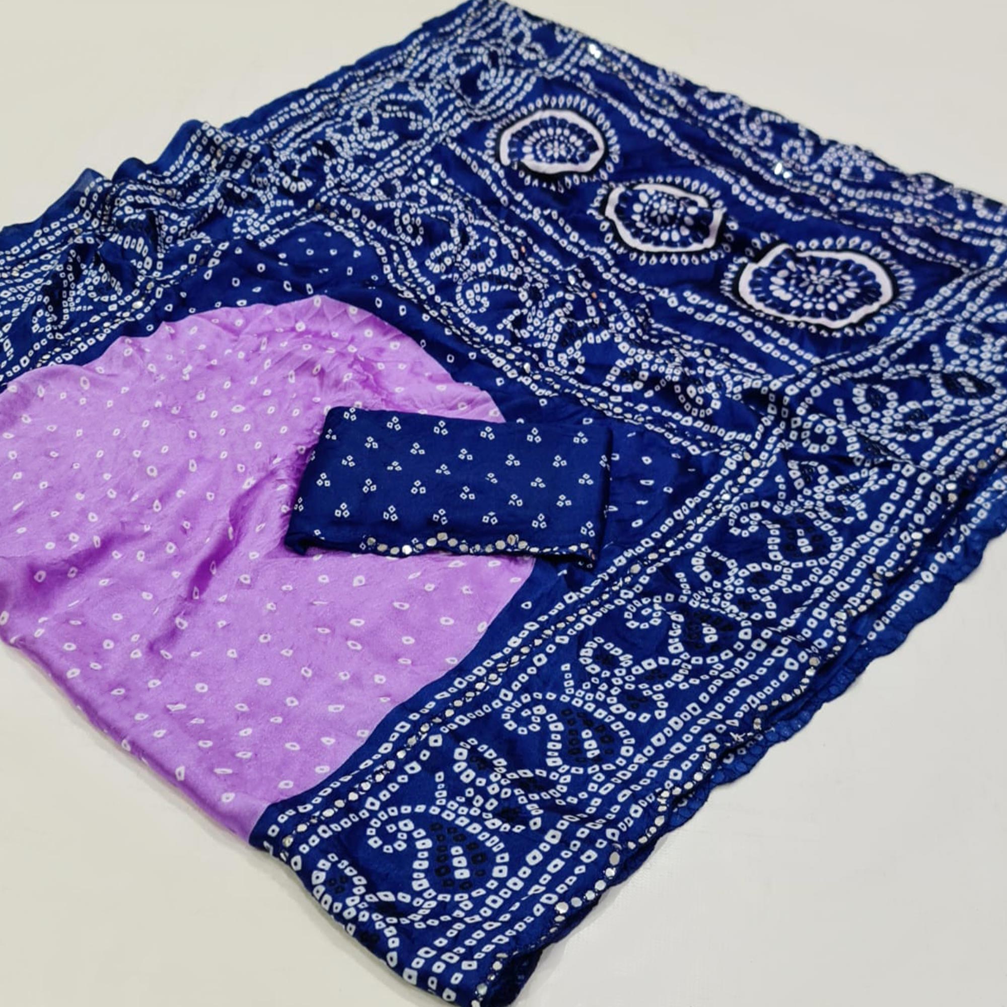 Lavender & Blue Bandhani Printed Chiffon Saree