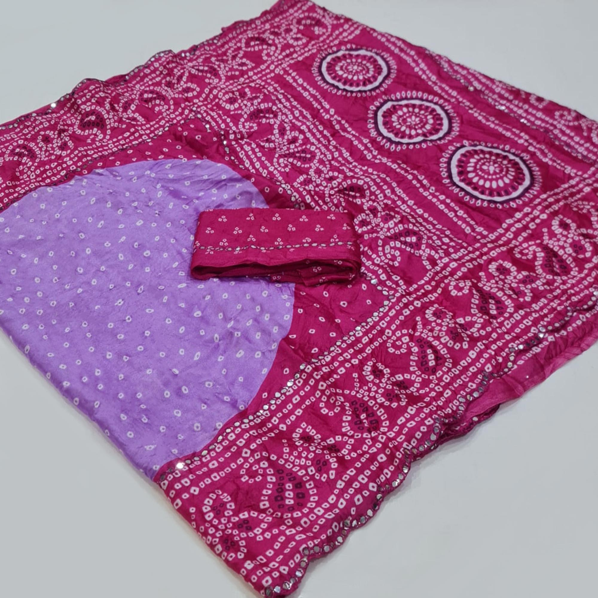 Lavender & Pink Bandhani Printed Chiffon Saree