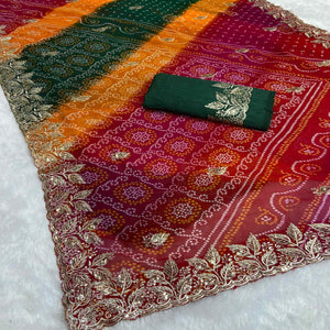 Multicolor Bandhani Georgette Saree Enhanced with Lavish Embroidered Border