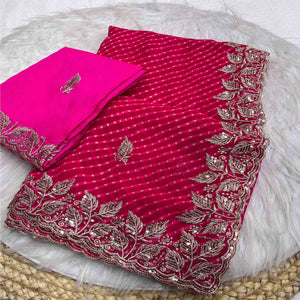 Pink Bandhani Georgette Saree Enhanced with Lavish Embroidered Border