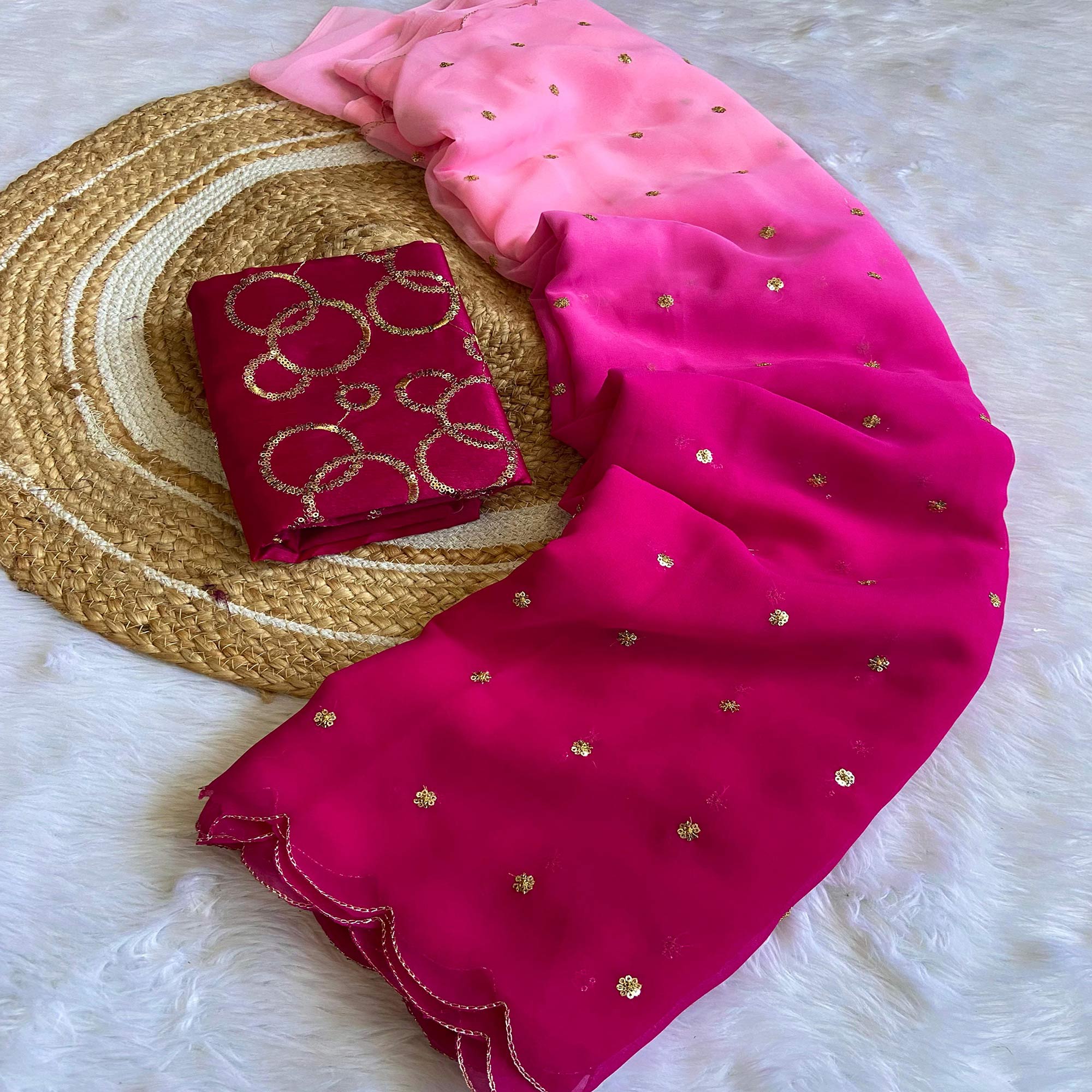 Pink Sequins Embroidered Georgette Saree