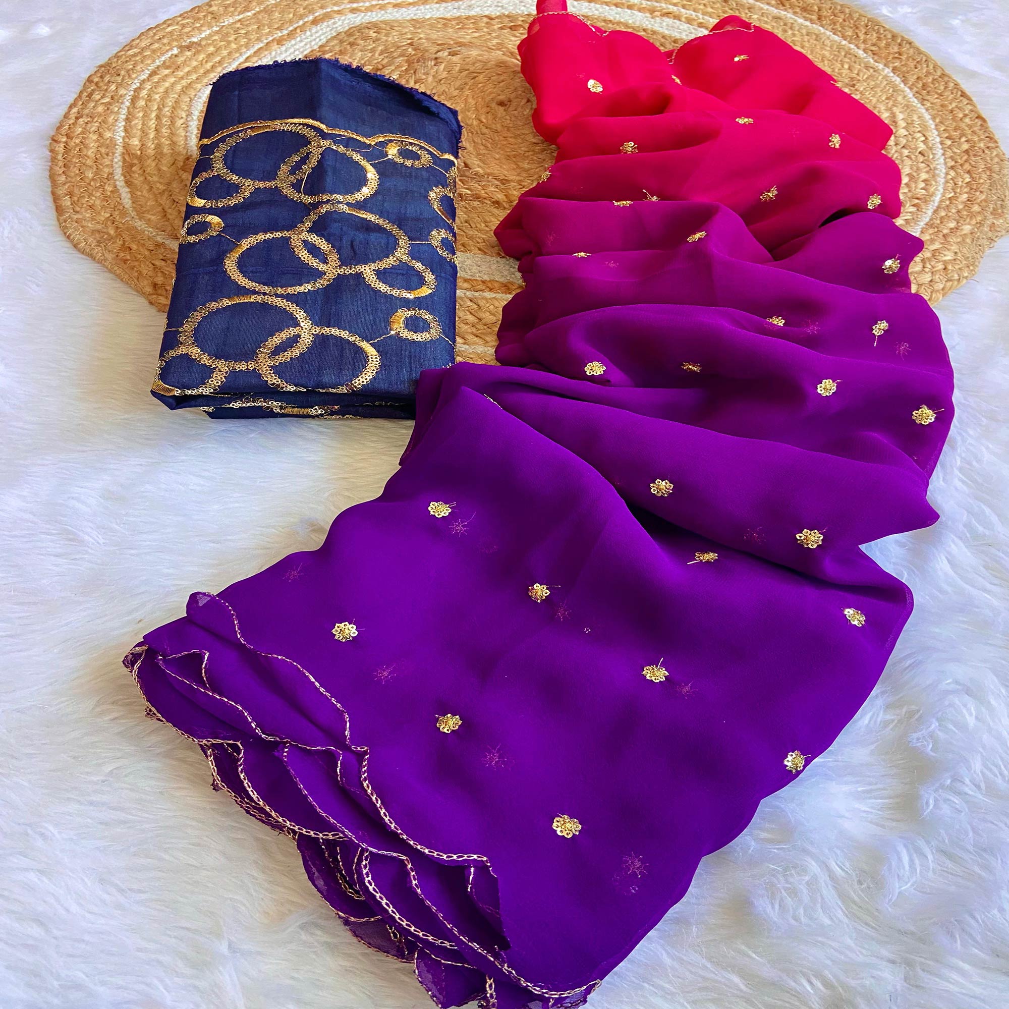 Purple & Pink Sequins Embroidered Georgette Saree