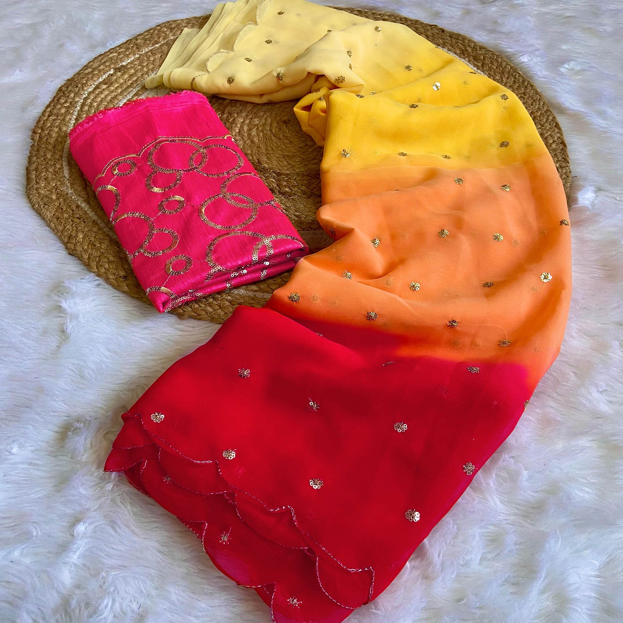 Multicolor Sequins Embroidered Georgette Saree