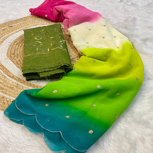 Multicolor Sequins Embroidered Georgette Saree