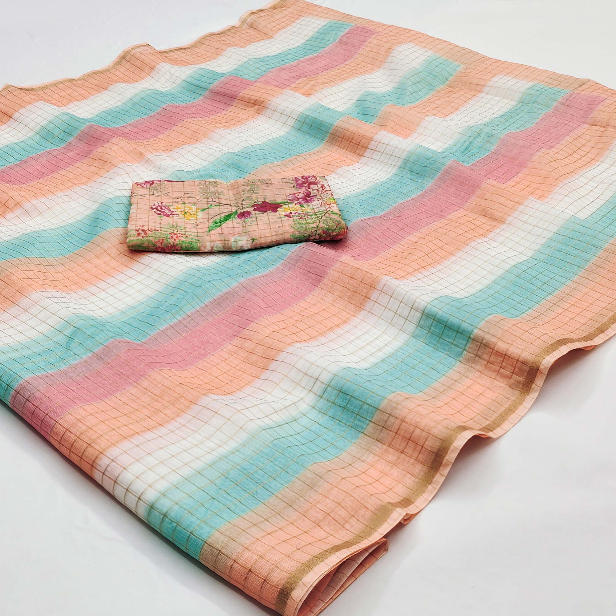 Peach Weaving Chanderi Saree