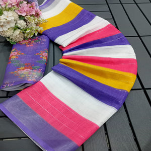 Multicolor Zari Weaving Linen Cotton Saree